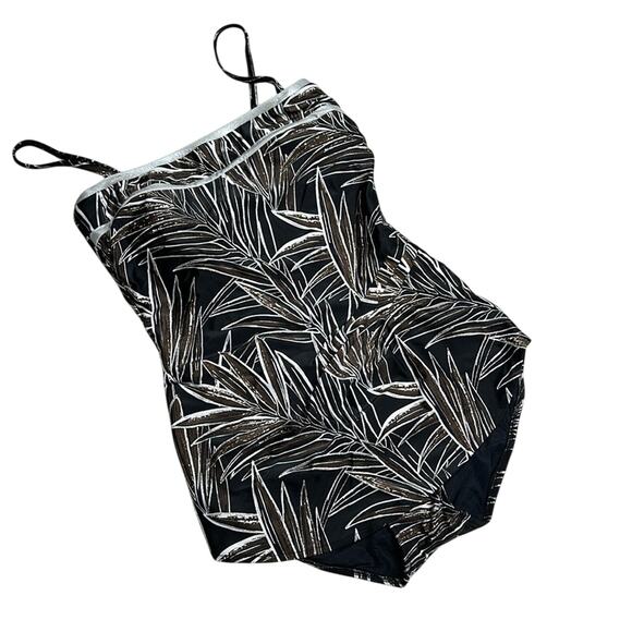 Gottex Brown Black Silver Leaf Pattern One Piece Swimsuit Flattering Cut PP20 - Picture 1 of 11